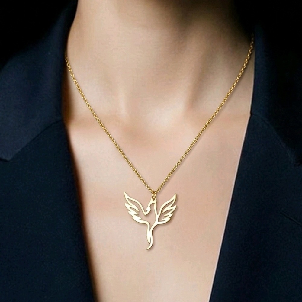 Gold Phoenix Necklace Rebirth Gift Firebird Pendant Dainty Chain Symbolic Energy